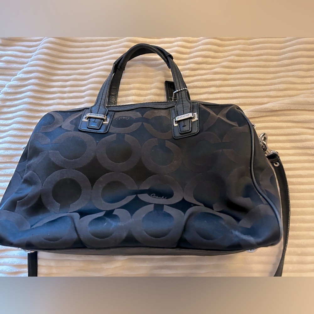 Vintage COACH Taylor OP Art satchel sateen fabric with C monogram & leather trim